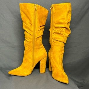 Liliana faux suede mustard boots with heel